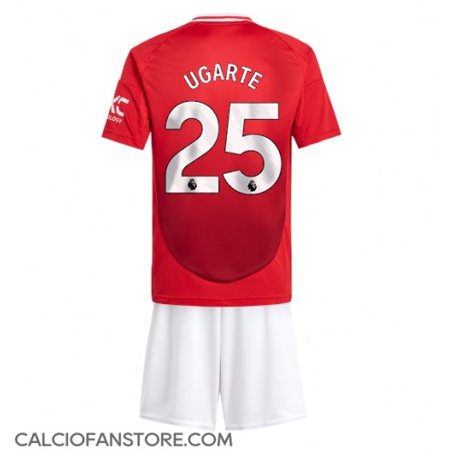 Maglia Calcio Manchester United Manuel Ugarte #25 Prima Divisa Bambino 2024-25 Manica Corta (+ pantaloncini)